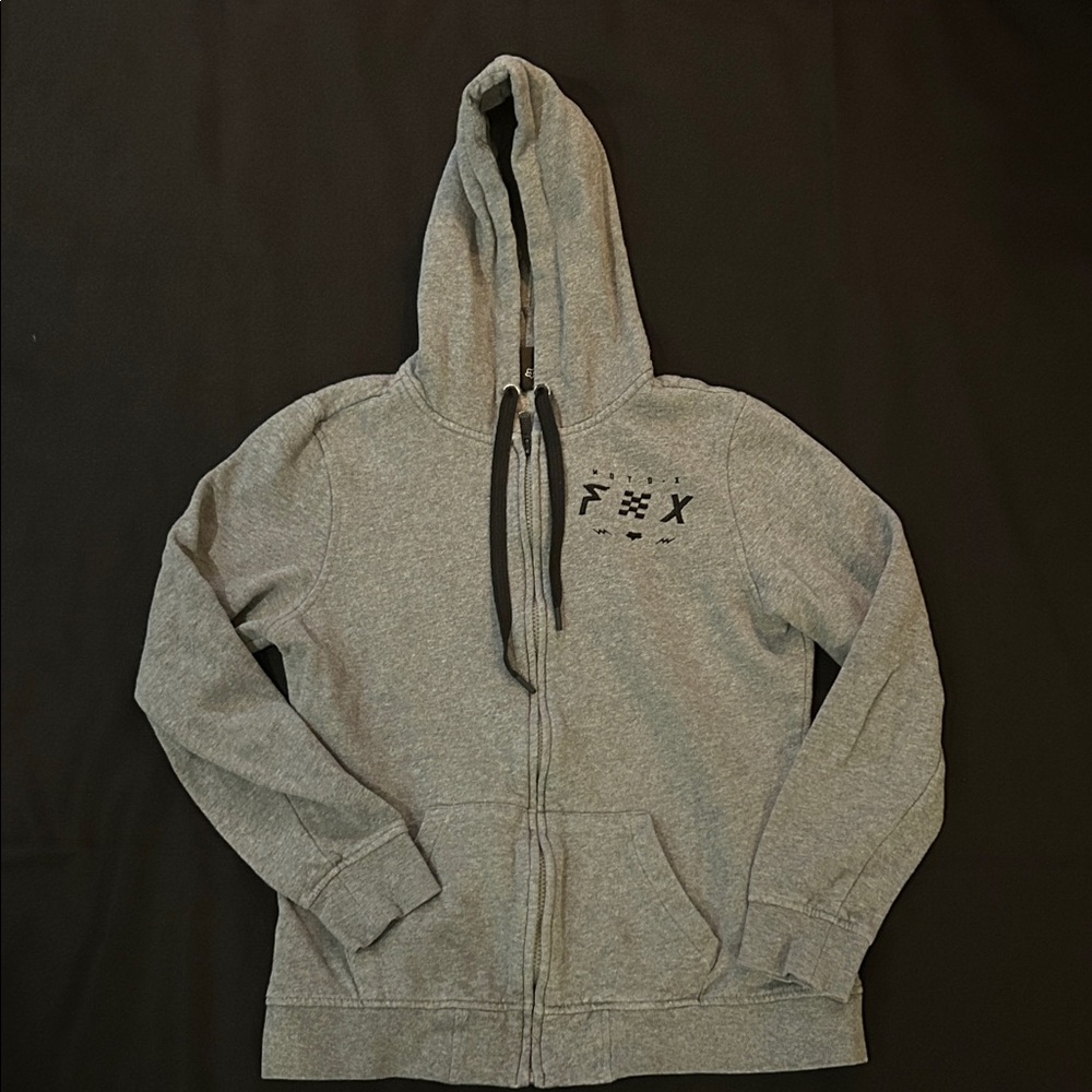 Gray Zip-Up Hoodie with Black Drawstrings - Picture 1 of 1